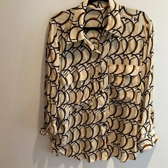 Zara Cream and Brown Patterned Shirt XL - Picture 1 of 6